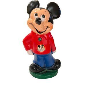 Vintage Disney Mickey Mouse Club Coin Bank Figure Red and Blue Plastic
